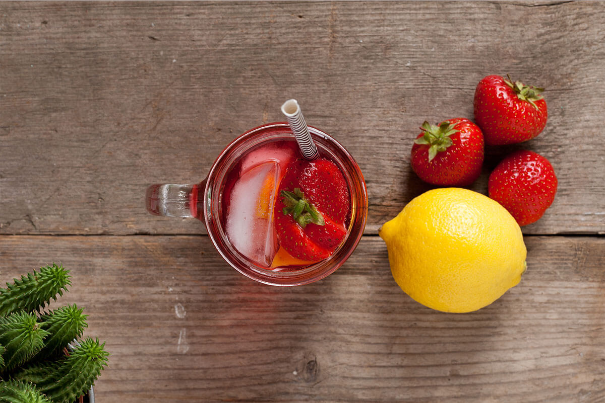 overhead shot of strawberry lemonade