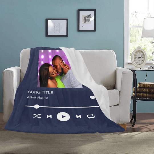 Personalized Spotify Scannable Photo Fleece Throw Blanket  for Wedding, or Anniversary Gift, Valentine's Day Gift, or Couples.
