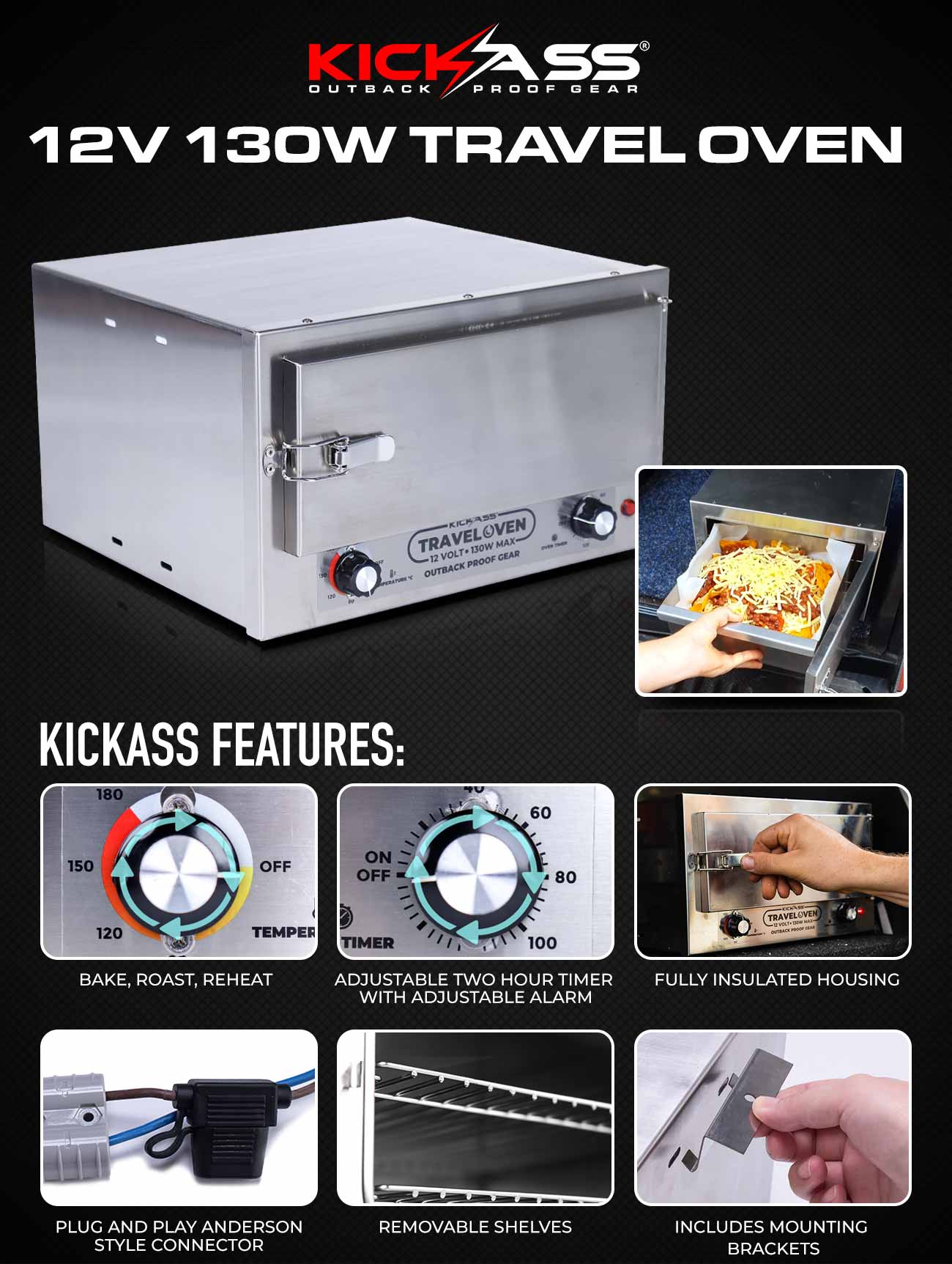 KickAss 12V 130W Portable Travel Oven