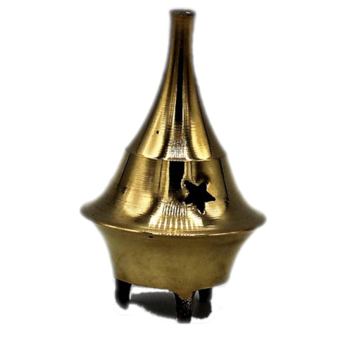 GENIE LAMP SOLID BRASS CONE INCENSE BURNER 5 1/3 MINI REMOVABLE CHAINED  TOP