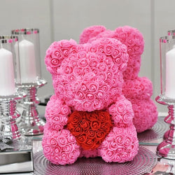 pink rose bear with heart