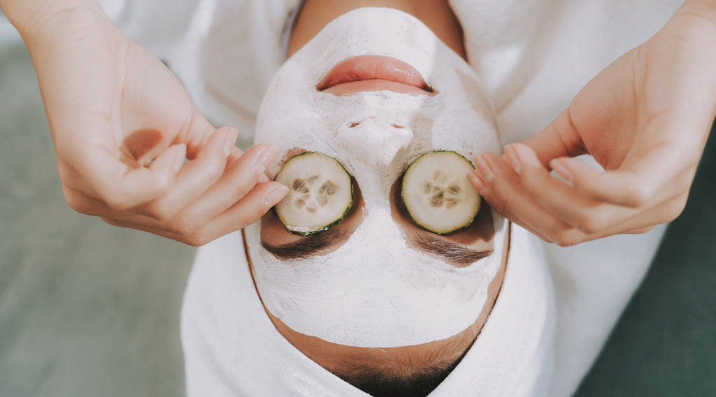 face mask with cucumber on eyes