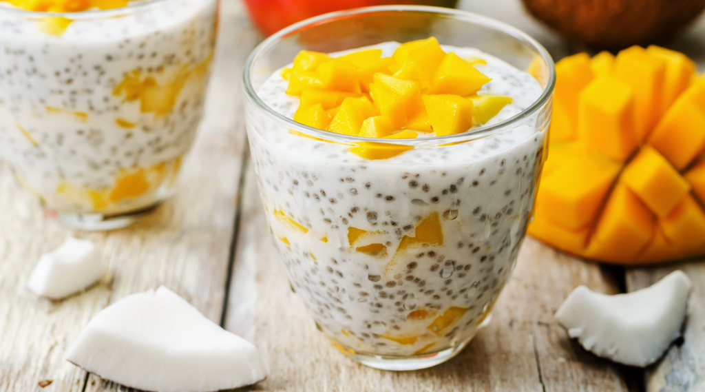 chia pudding with mango and coconut