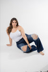 Jeans Wide Leg Con Desgarre En Rodillas