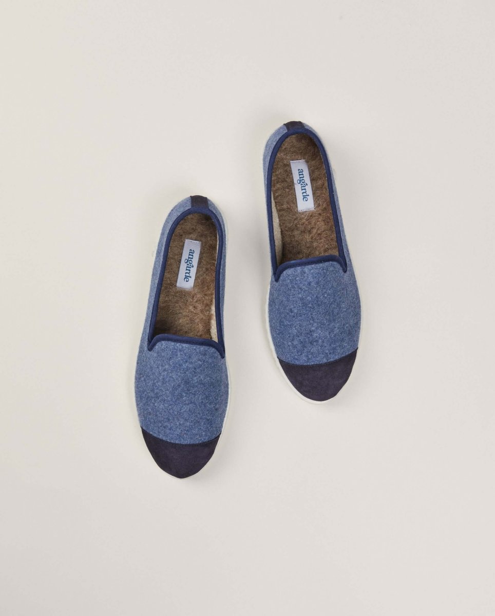 Chausson en laine bleu jean marine