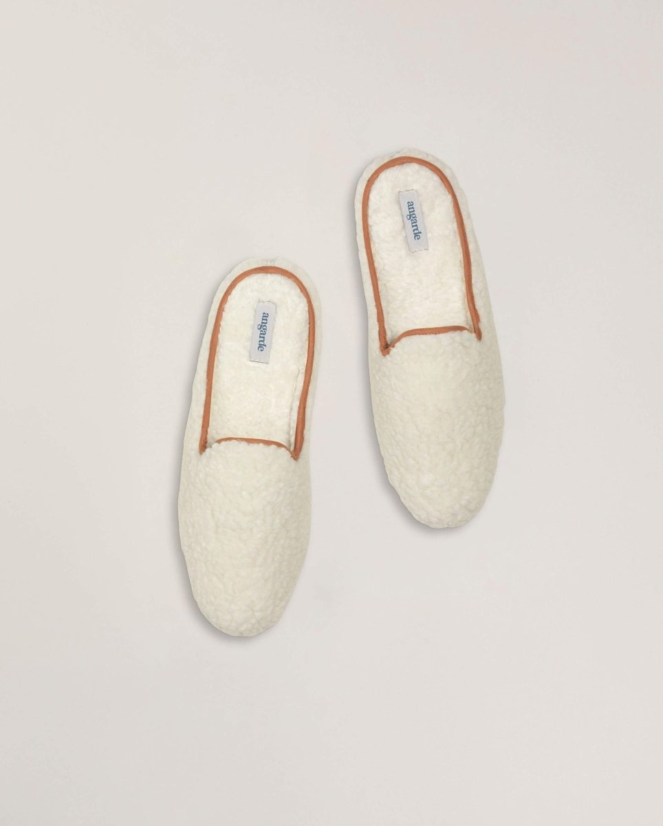 Mule en bouclette de laine blanc camel