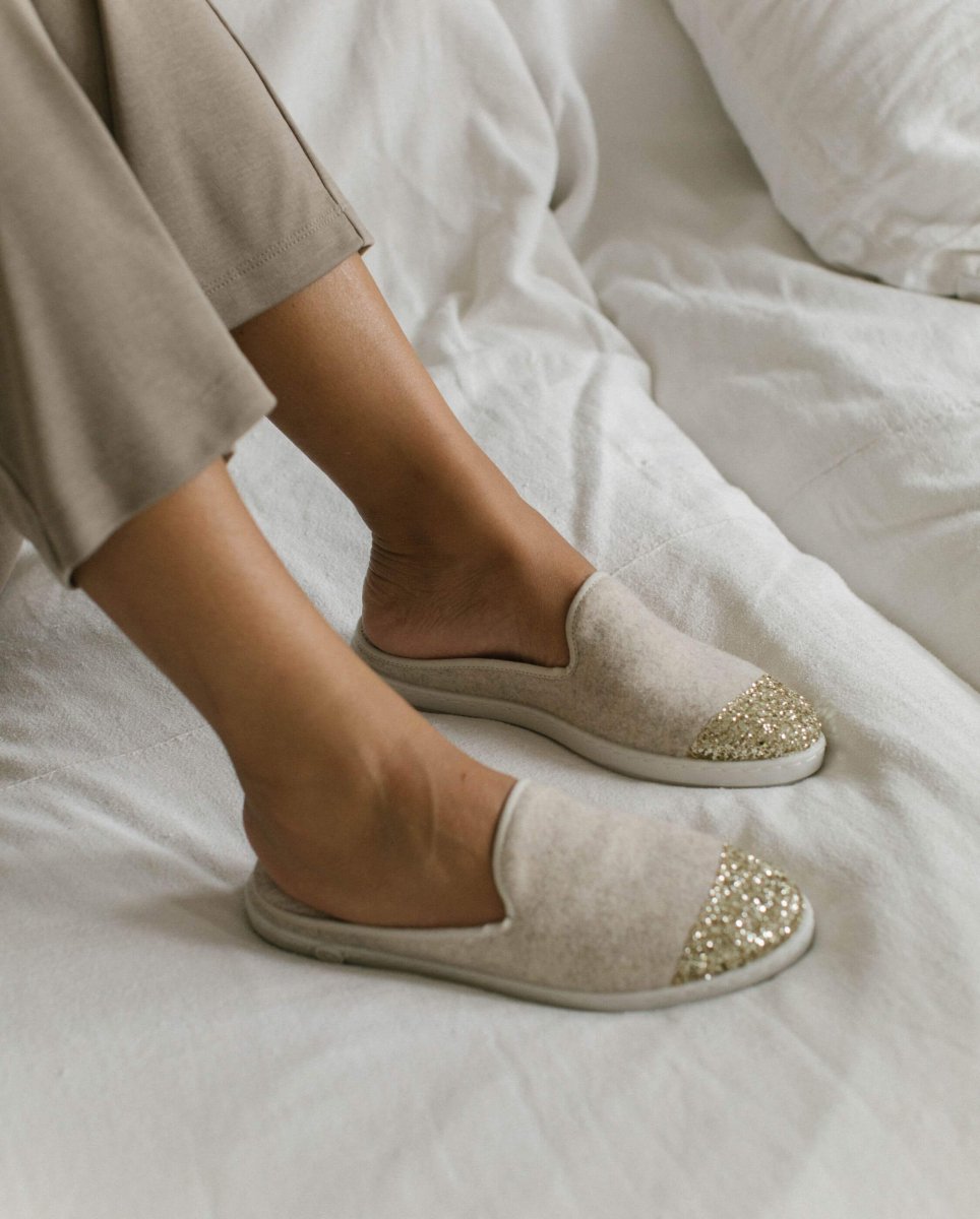 Mule en laine beige paillettes