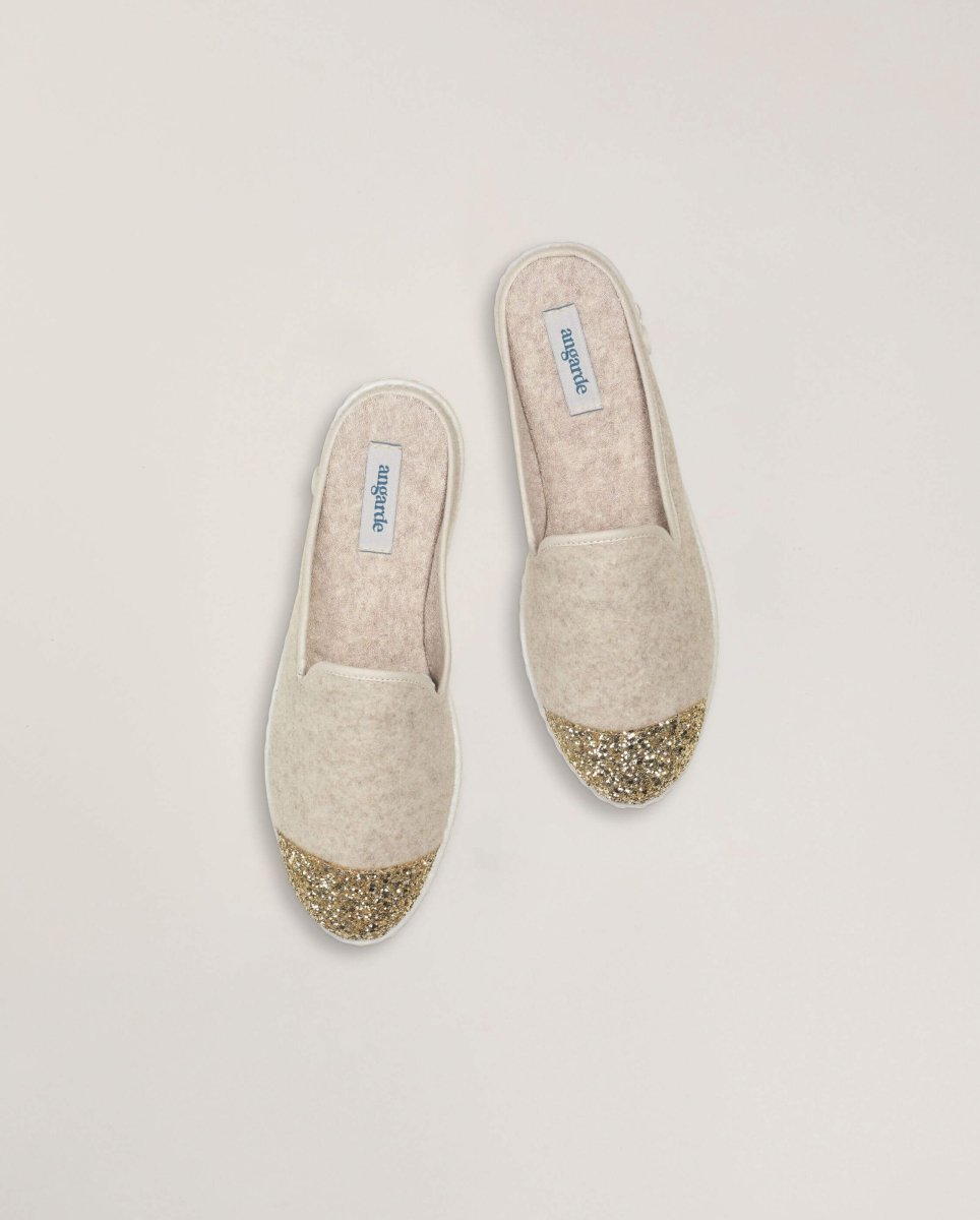 Mule en laine beige paillettes