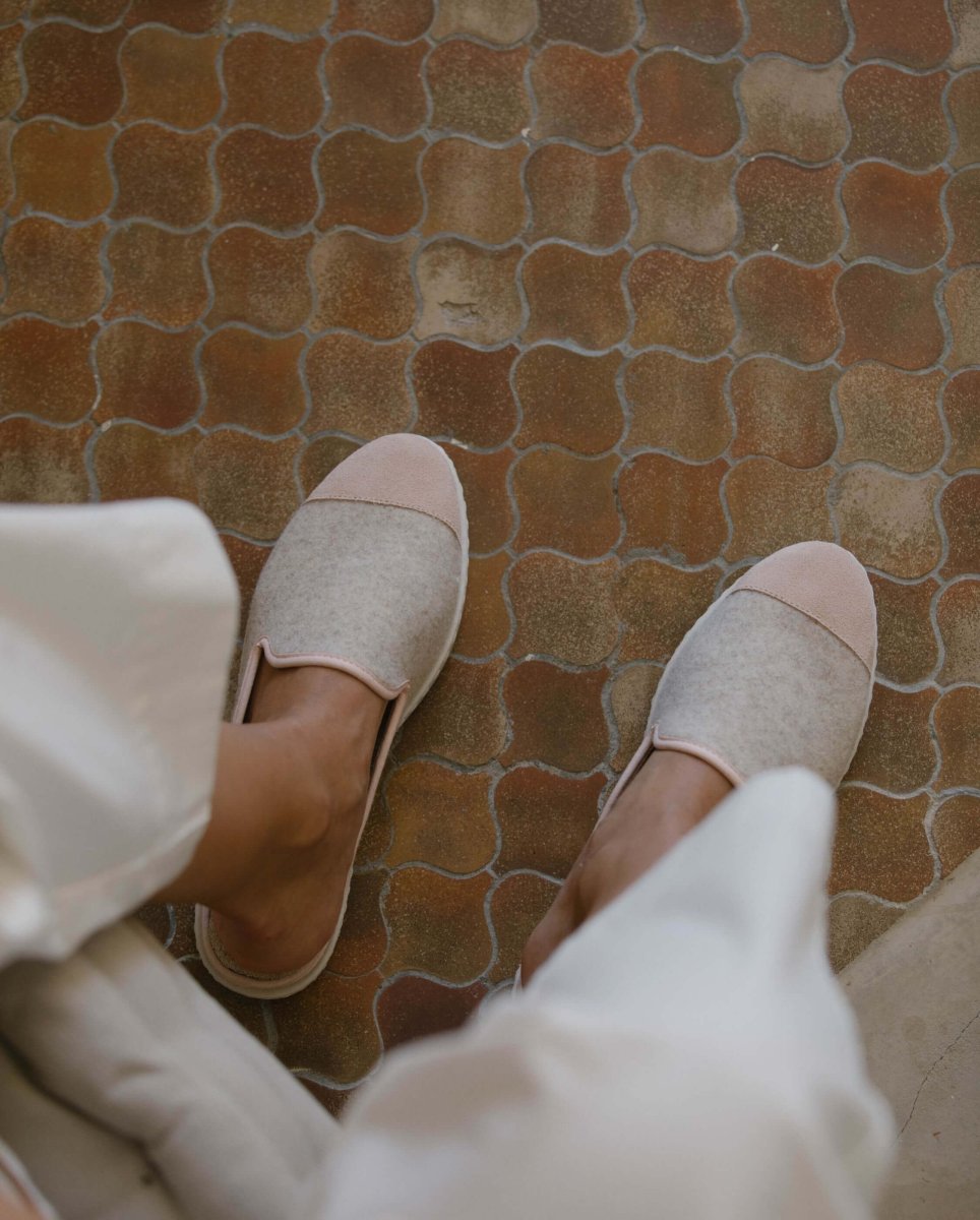 Mule en laine beige rose poudrÃ©