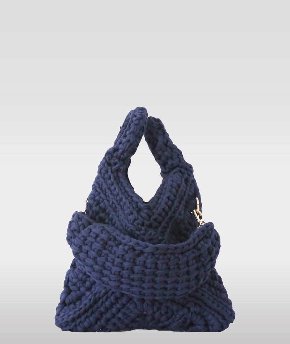 Sac bleu marine matiÃ¨re upcyclÃ©e - Top Bag Crochet