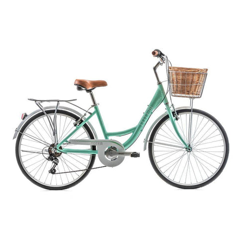 دراجة نسائية بلون أخضر وسلة أمامية 
