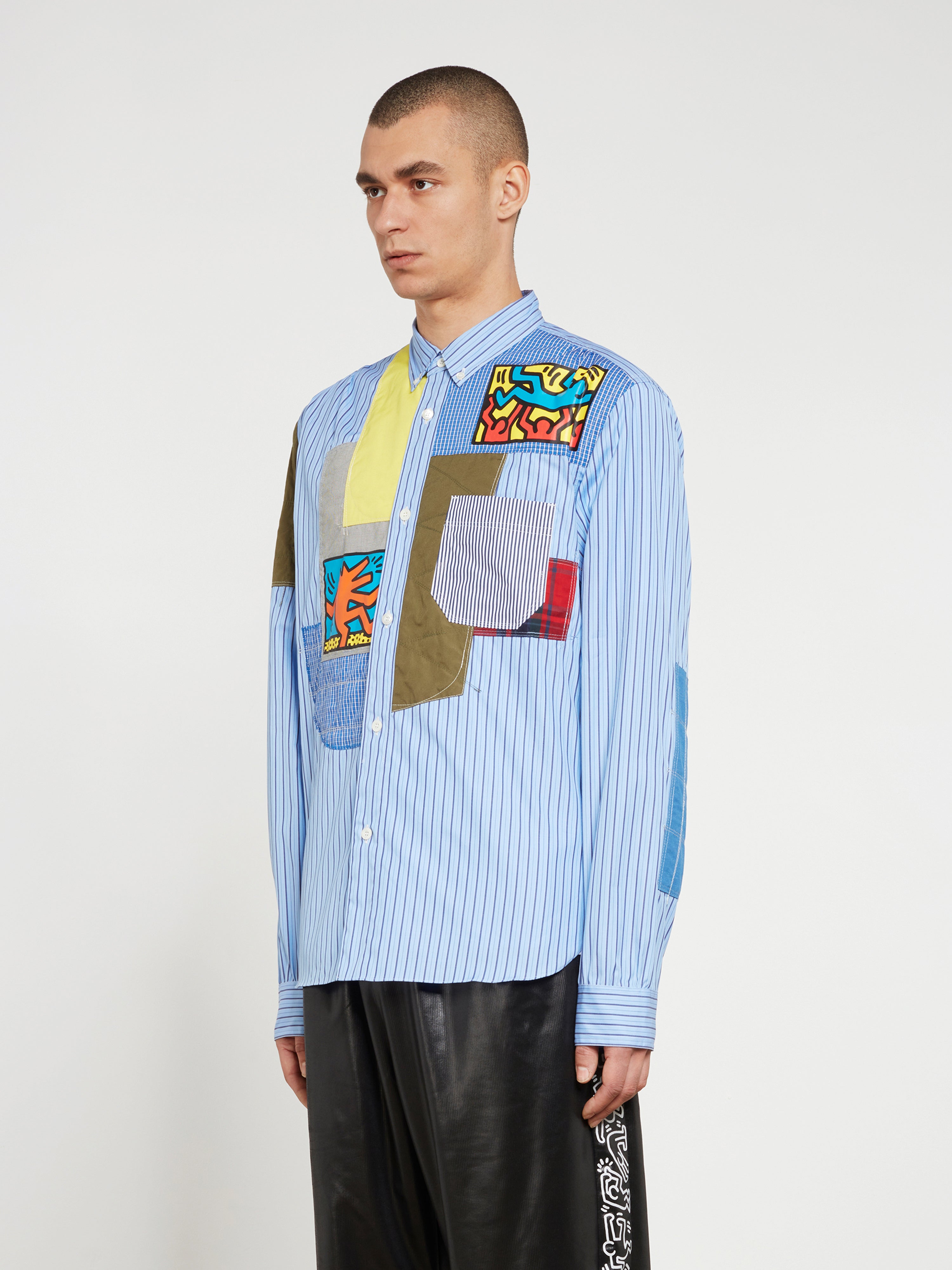 Junya Watanabe MAN - Keith Haring Slim Fit Cotton Patchwork Shirt - (Blue  Stripe)