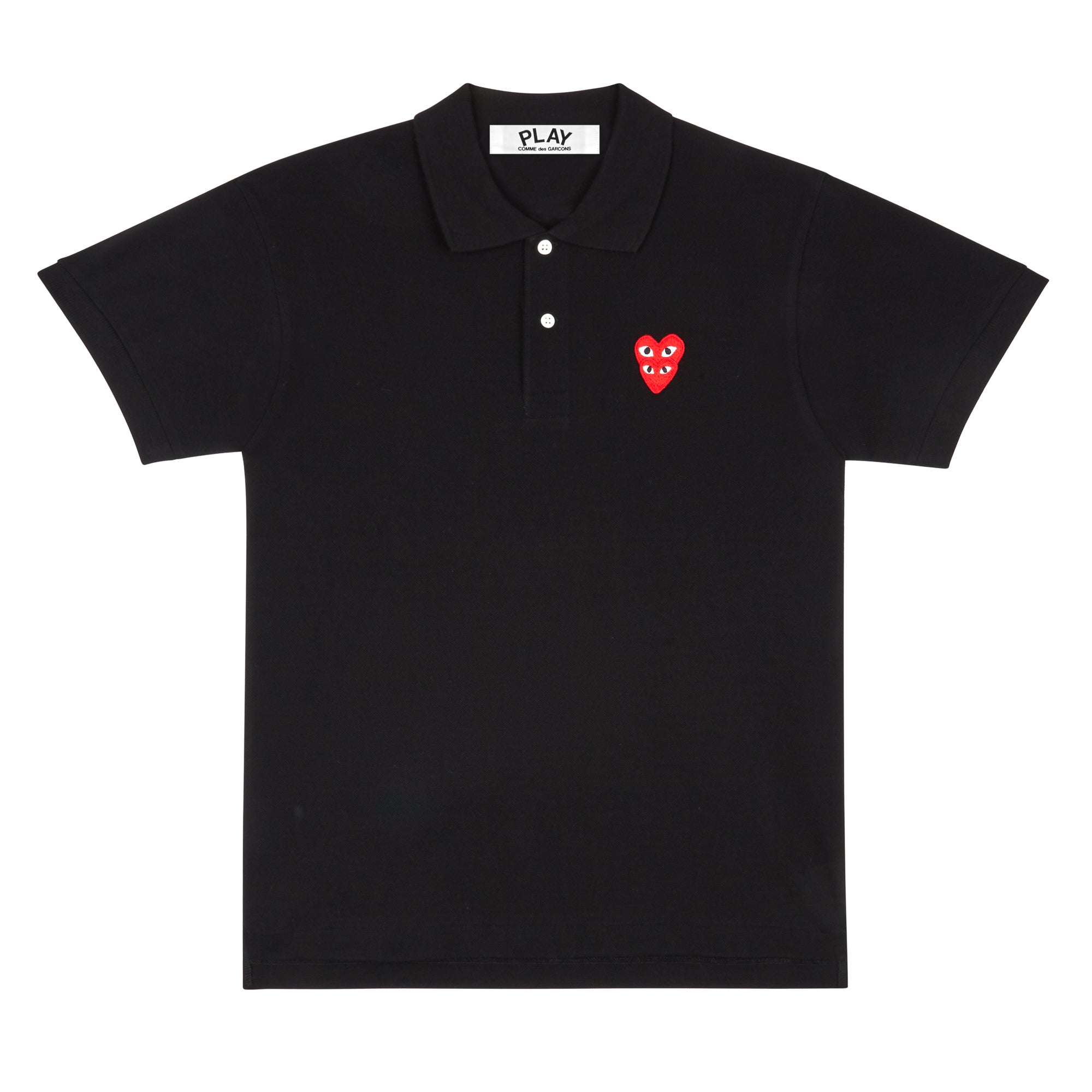 Play Comme Des Garçons Polo Shirt With Double Red Heart (Black) | Dover ...