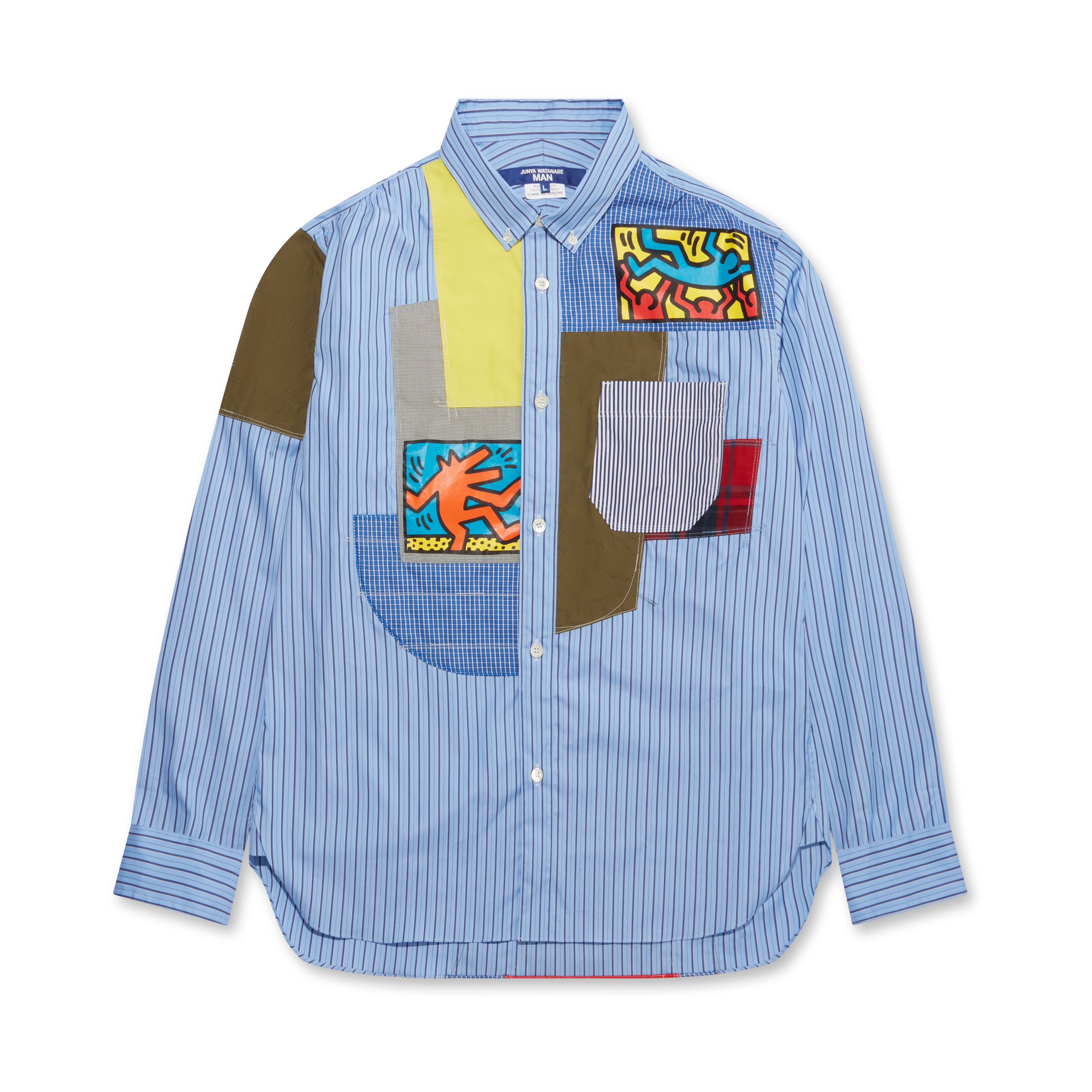 Junya Watanabe MAN - Keith Haring Slim Fit Cotton Patchwork Shirt - (Blue  Stripe)