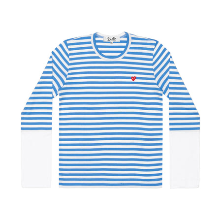 Play Comme des Garçons Stripe White T-Shirt (Blue)