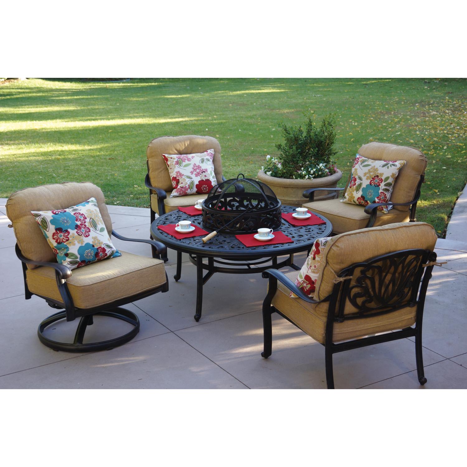 Darlee Elisabeth 5 Piece Cast Aluminum Patio Fire Pit Conversation