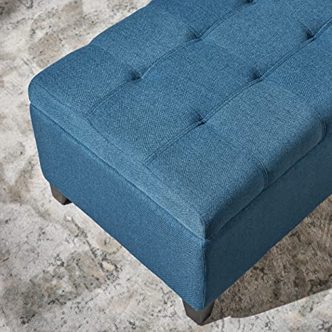 Wooden Frame Fabric Wide Pouffe Ottoman with Storage