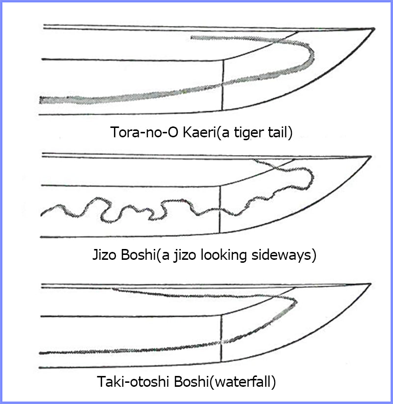 Examples of unique Boshi(Hamon on Kissaki)