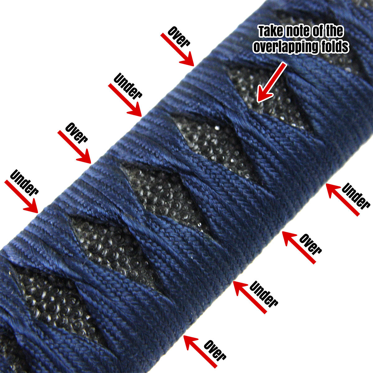 Please note how the tsuka-ito is wrapped while alternating the top and bottom tsuka-ito at each fold.