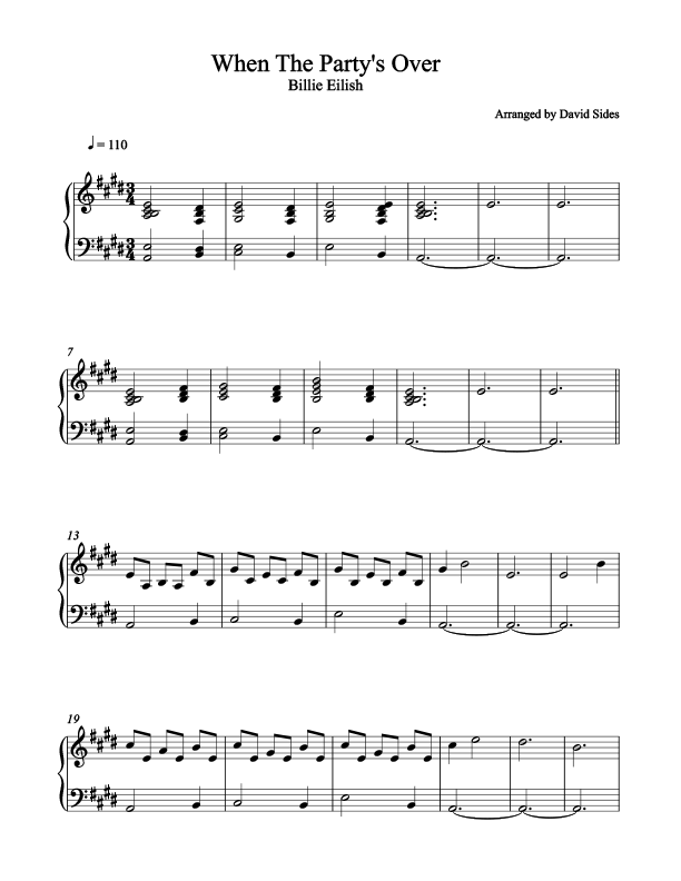 When The Party's Over (Billie Eilish) - Piano Sheet Music – David Sides