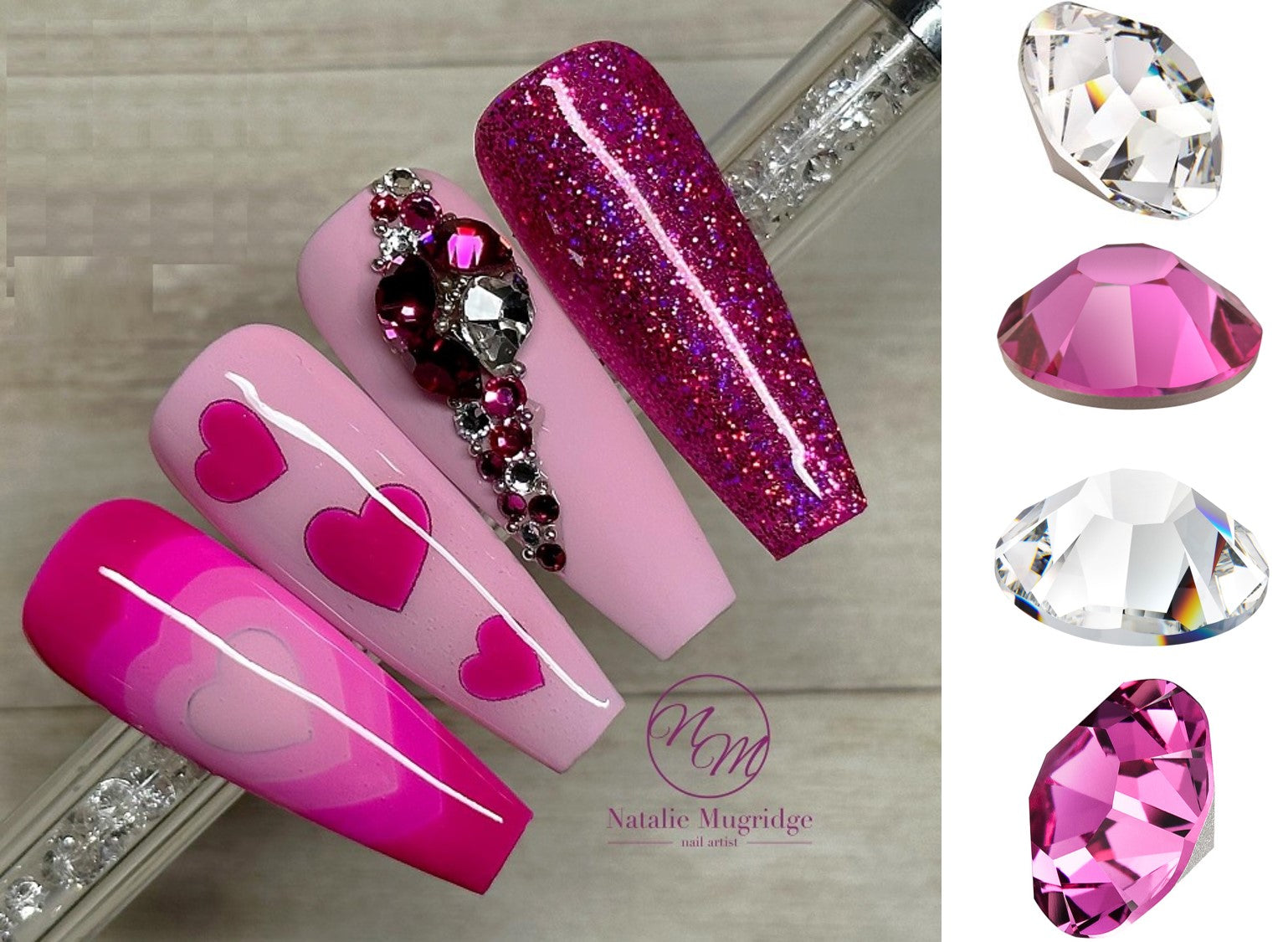 3D Crystal Nail Rhinestones in Shade Pink