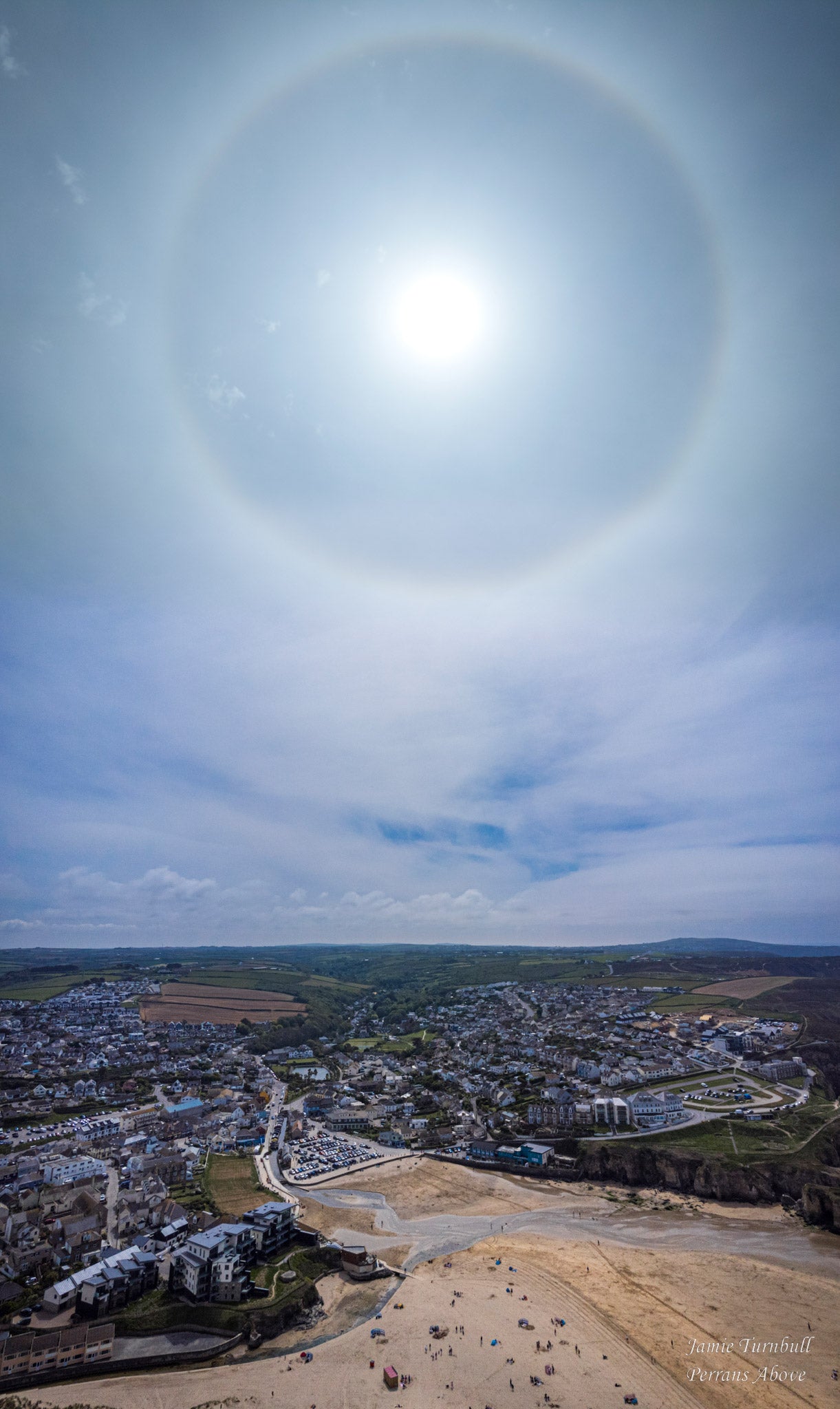 solar halo over perranporth town