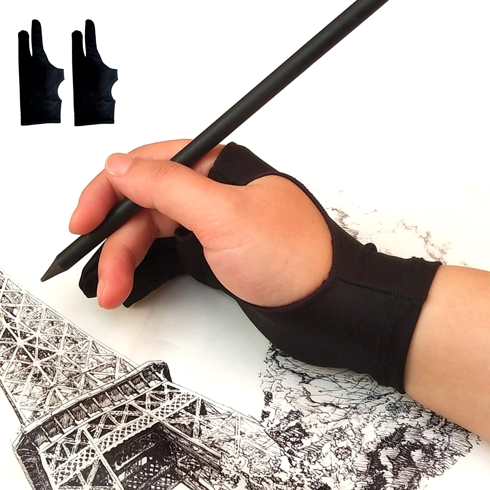 WSWBD Drawing Glove, Digital Art Glove for Graphic Tablet, Artist Gloves with Two Fingers for iPad, Paper Sketching, Smudge Guard, Palm Rejection, Suitable for Left and Right Hand (2 PCS), XS cocoon