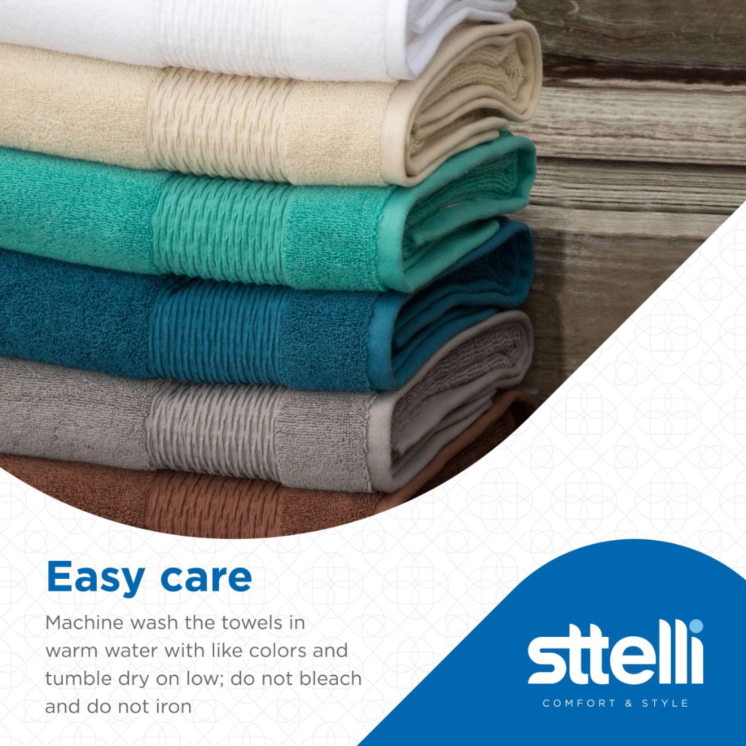 Sttelli Luna 6-Piece Bath Towel Set - Durable, Soft and Absorbent, Includes 2 Bath Towels, 2 Hand Towels, and 2 Wash Towels - Seaport