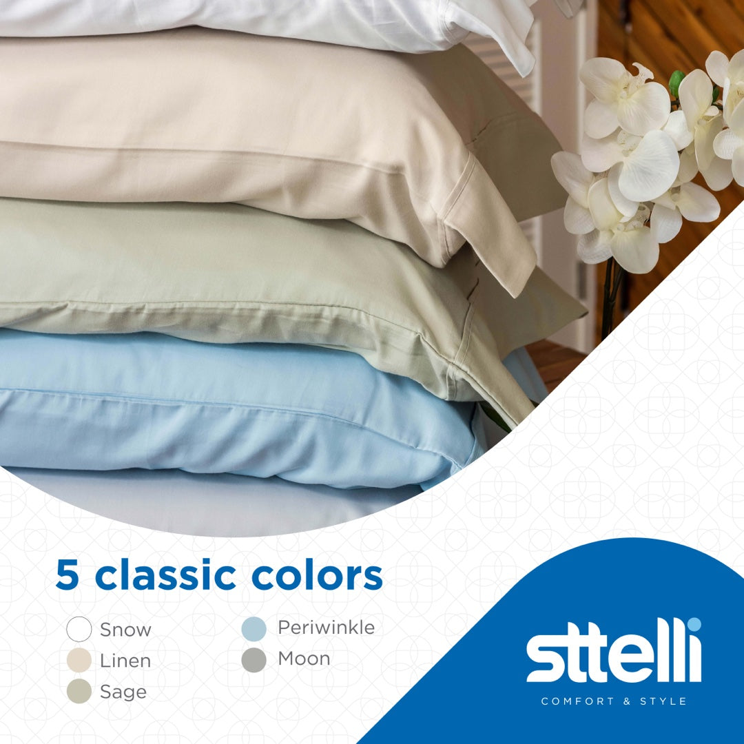 Sttelli Siesta Bed Sheet Set, 100% Cotton with a Sateen Weave, 300 Thread Count, Includes 1 Fitted Sheet, 1 Flat Sheet, and 2 Pillowcases - Linen - California King