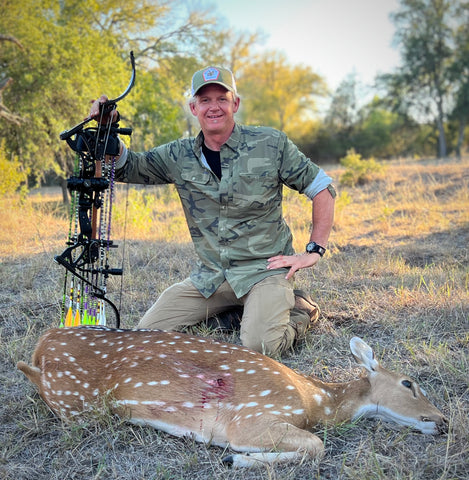 Axis deer with an oneida phoenix and ARD bow sight.