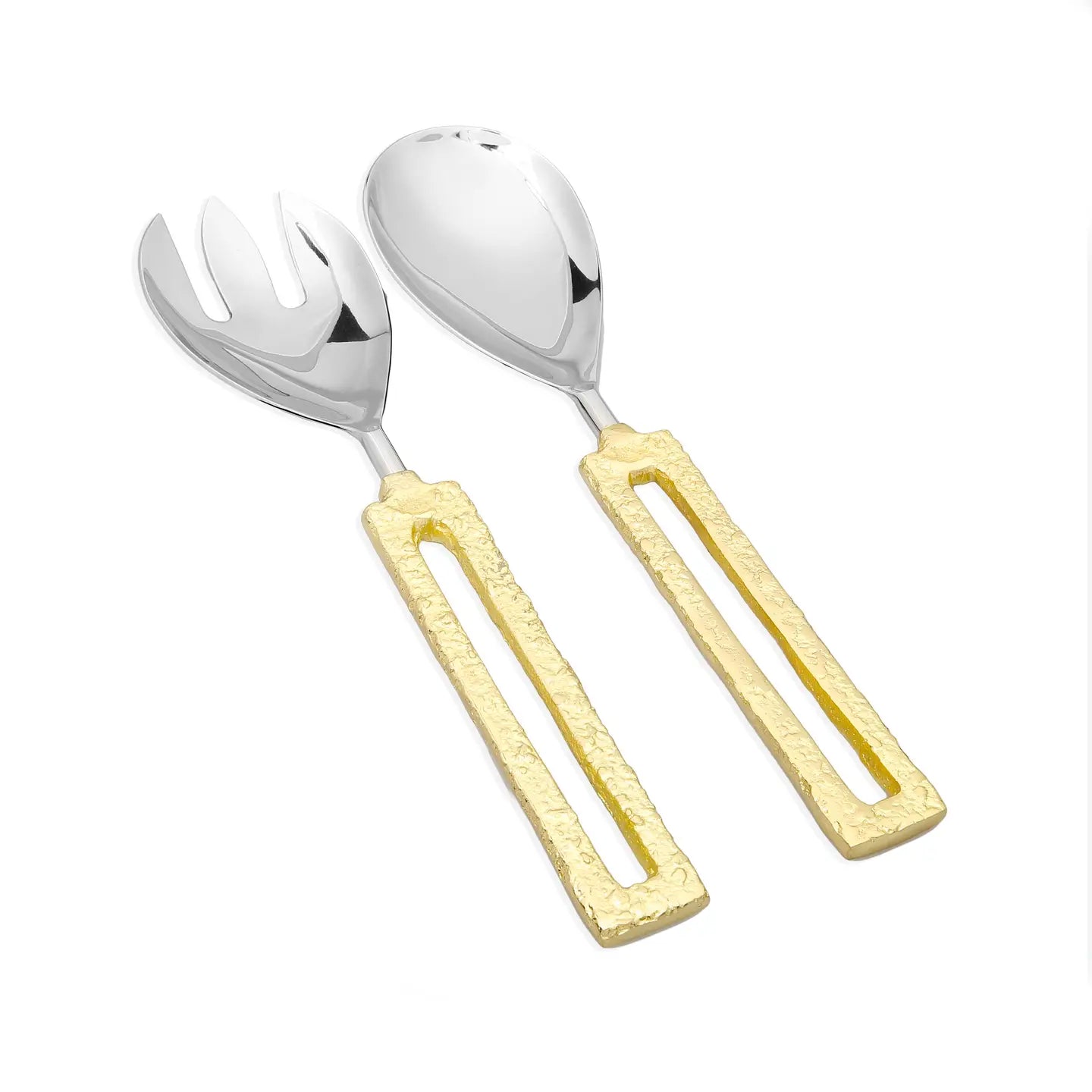 Salad Servers with Square Gold Loop Handles