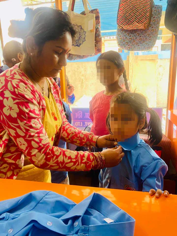 Woman helping a child