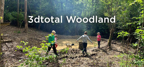 Children running through 3dtotal woodland