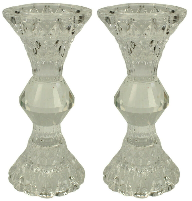 Set of 2 Small Crystal Glass Candlesticks 13cm Tall Round Candle Holders