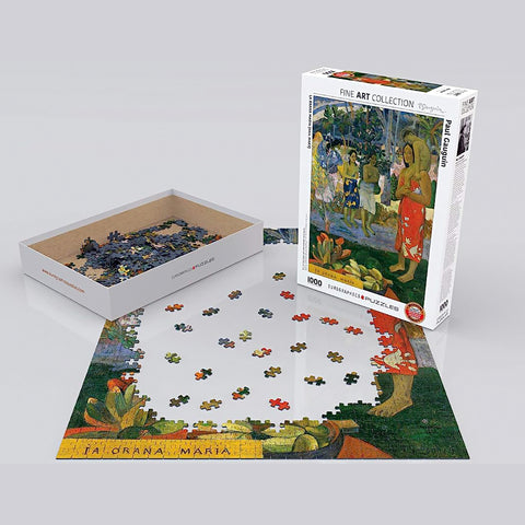 Enhance your decor with this mesmerizing print of Paul Gauguin's La Orana Maria in the form of a jigsaw puzzle.