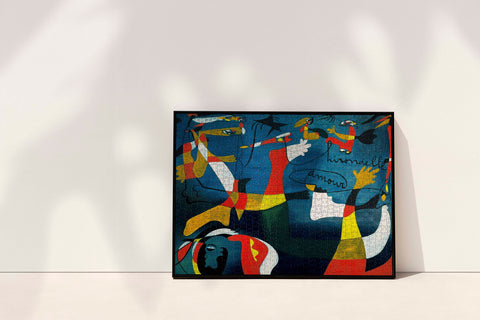 Wall art puzzle featuring the iconic "Hirondelle Amour" by Joan Miró, with 1000 intricately crafted pieces.