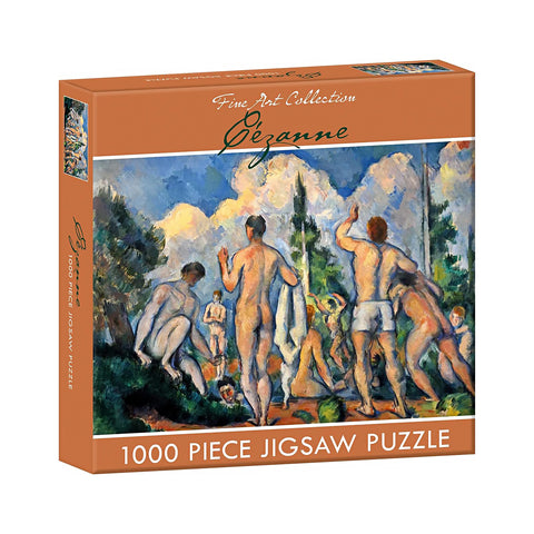 Box of the Paul Cézanne's Bathers 1890–2 puzzle showcasing the rich colour palette used in the original painting.