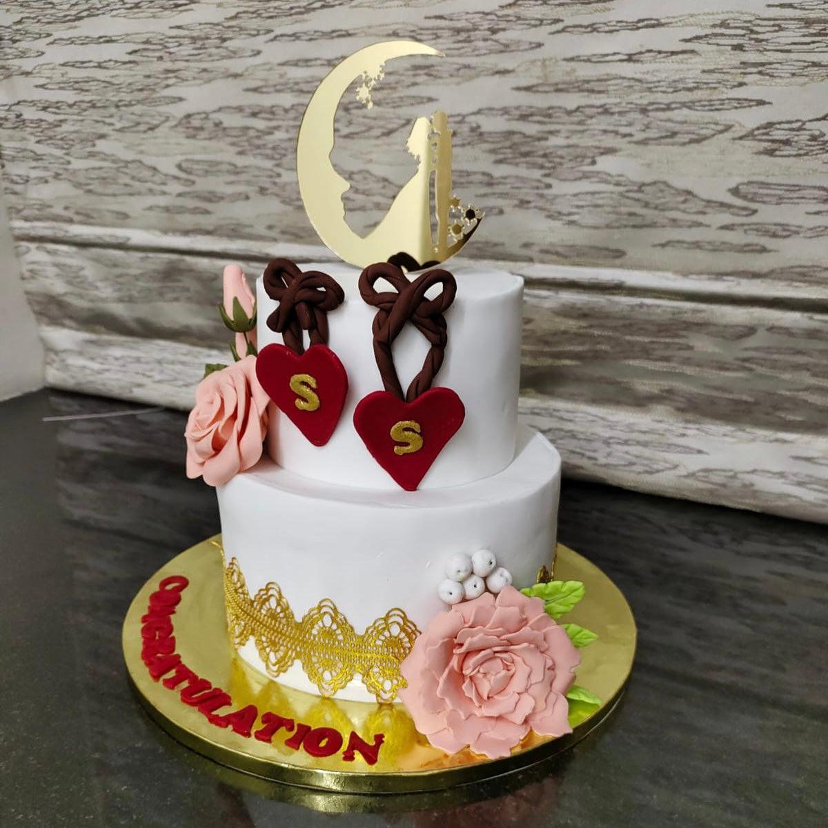 Hanging Hearts Engagement Cake | Engagement and Wedding Cakes by Kukkr