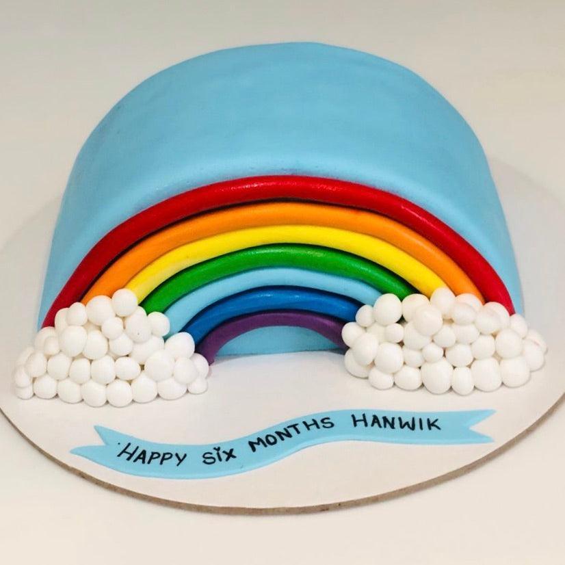 Fondant Rainbow Half Cake Order Half Birthday Cakes Online For Baby Kukkr Cakes