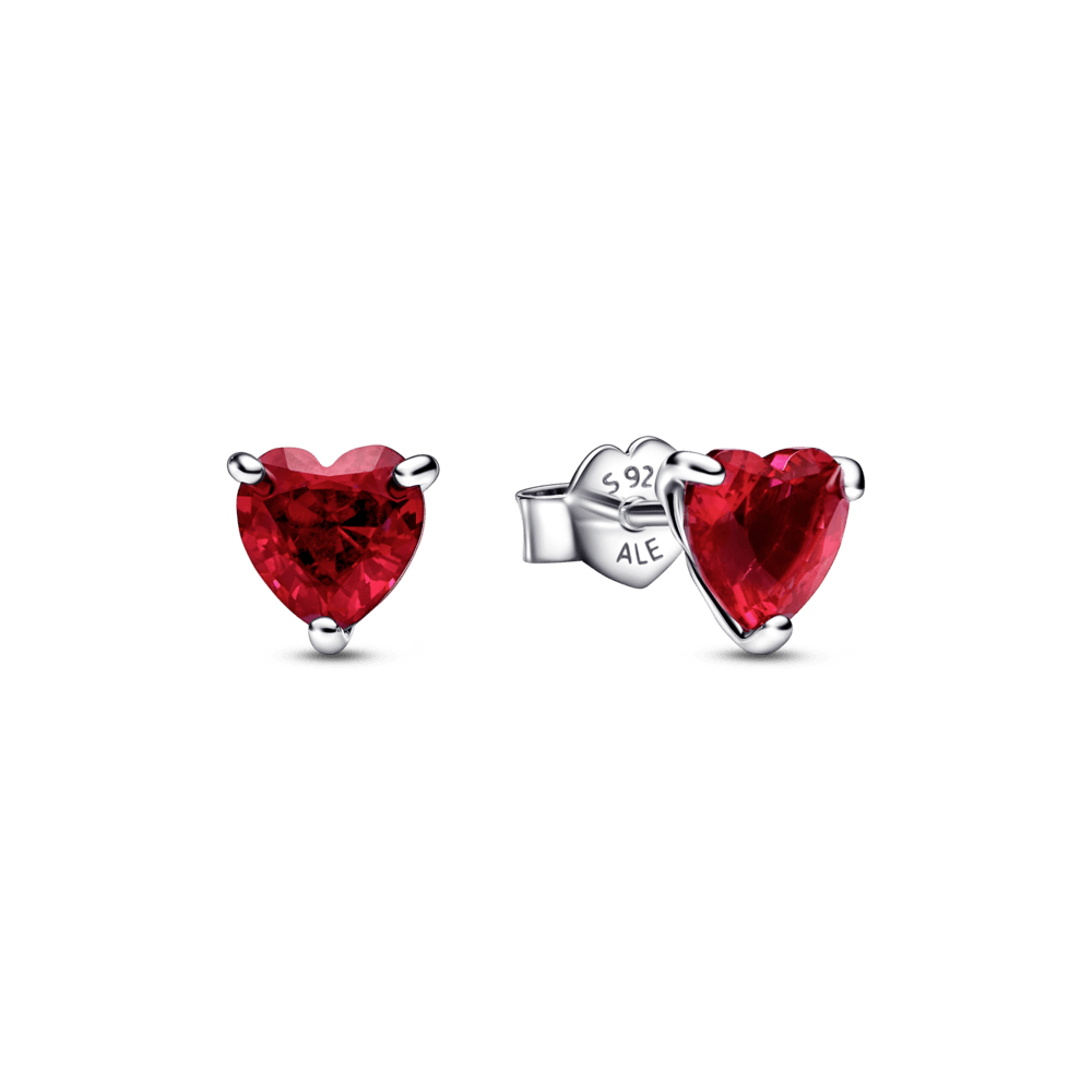 Raudonos spalvos auskarai su širdelėmis - Pandora LT