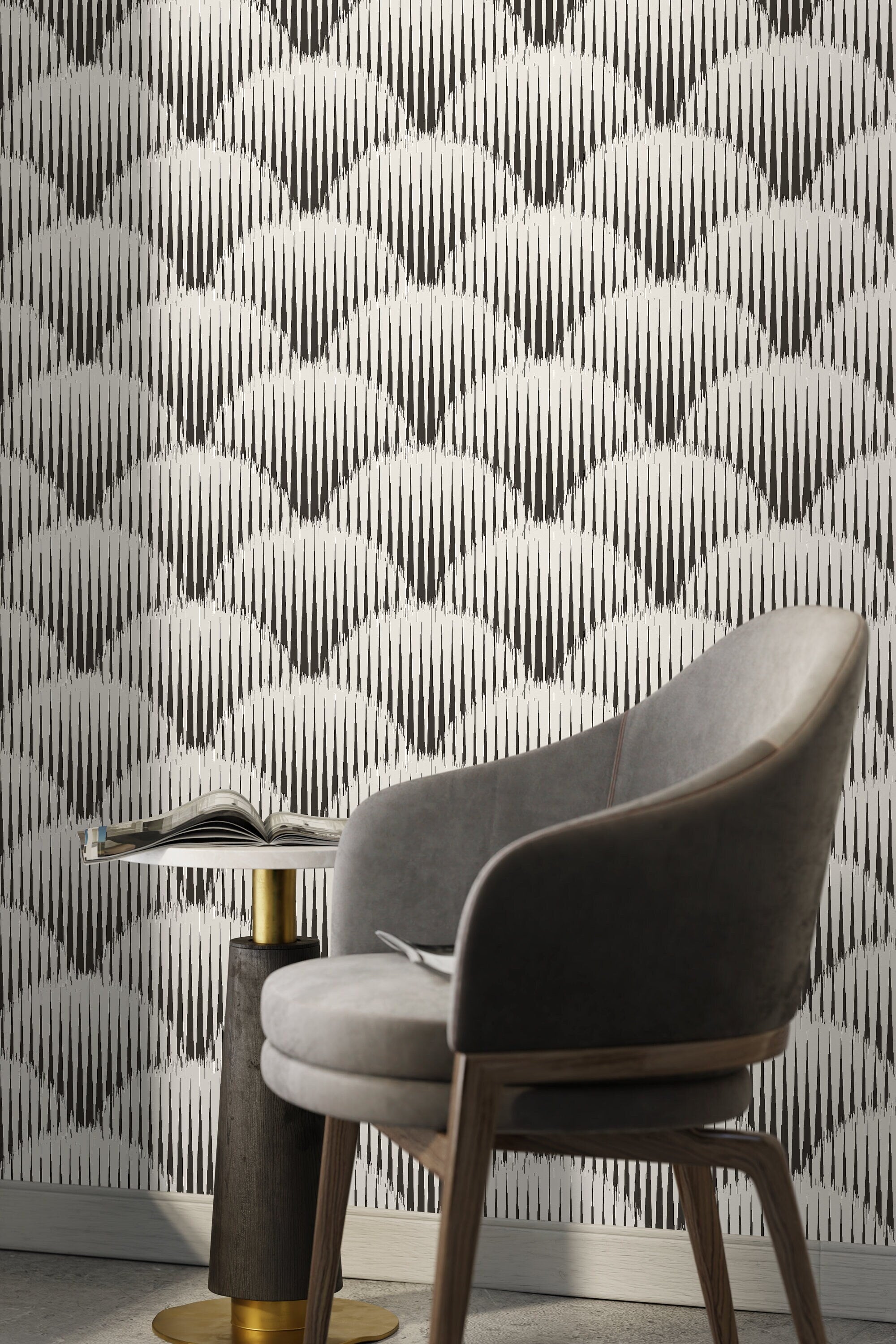 290325870  Bennett Charcoal Dotted Scallop Wallpaper  by AStreet Prints