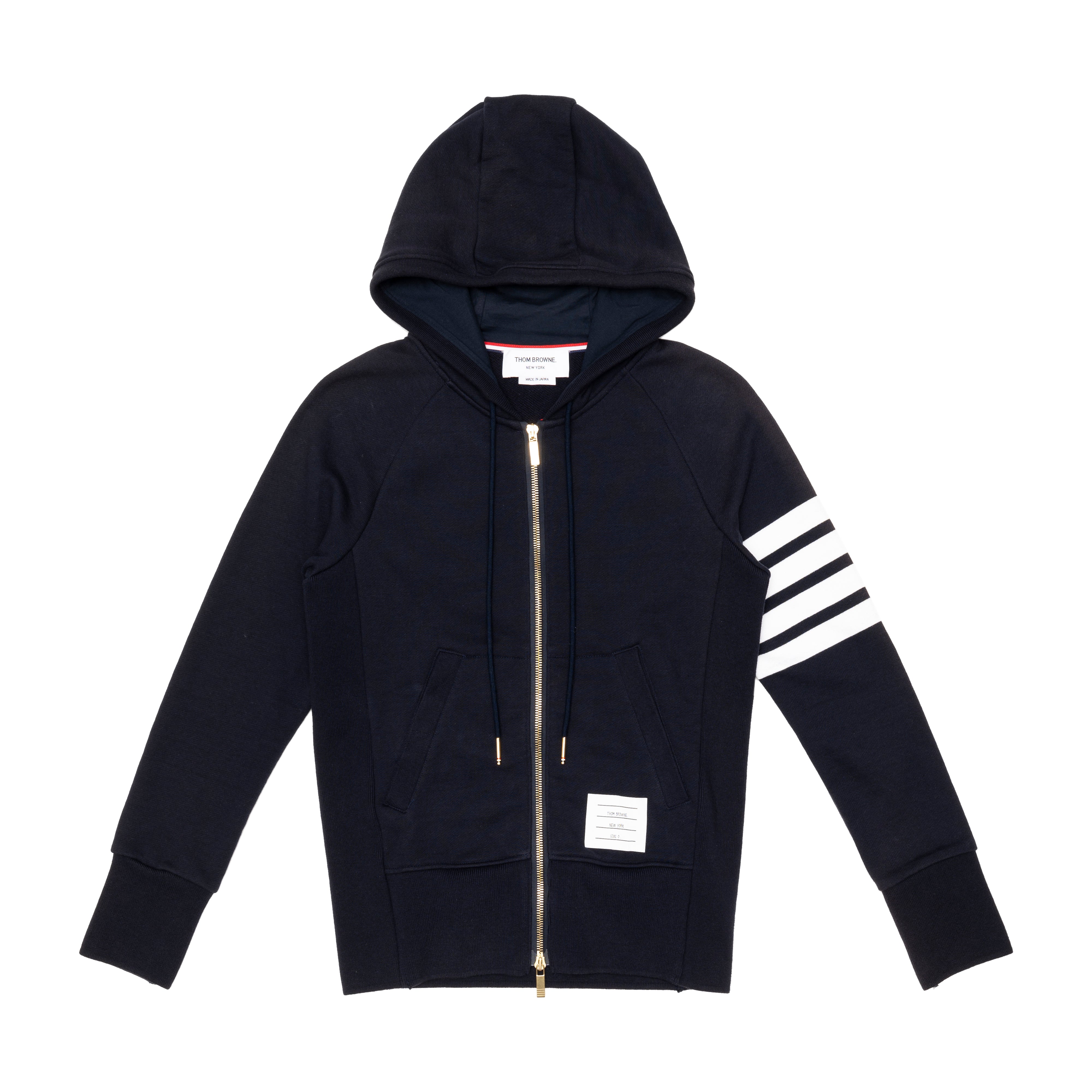 THOM BROWNE MENS CLASSIC FULL ZIP HOODIE WITH E - NAVY (MJT022H-00535 ...