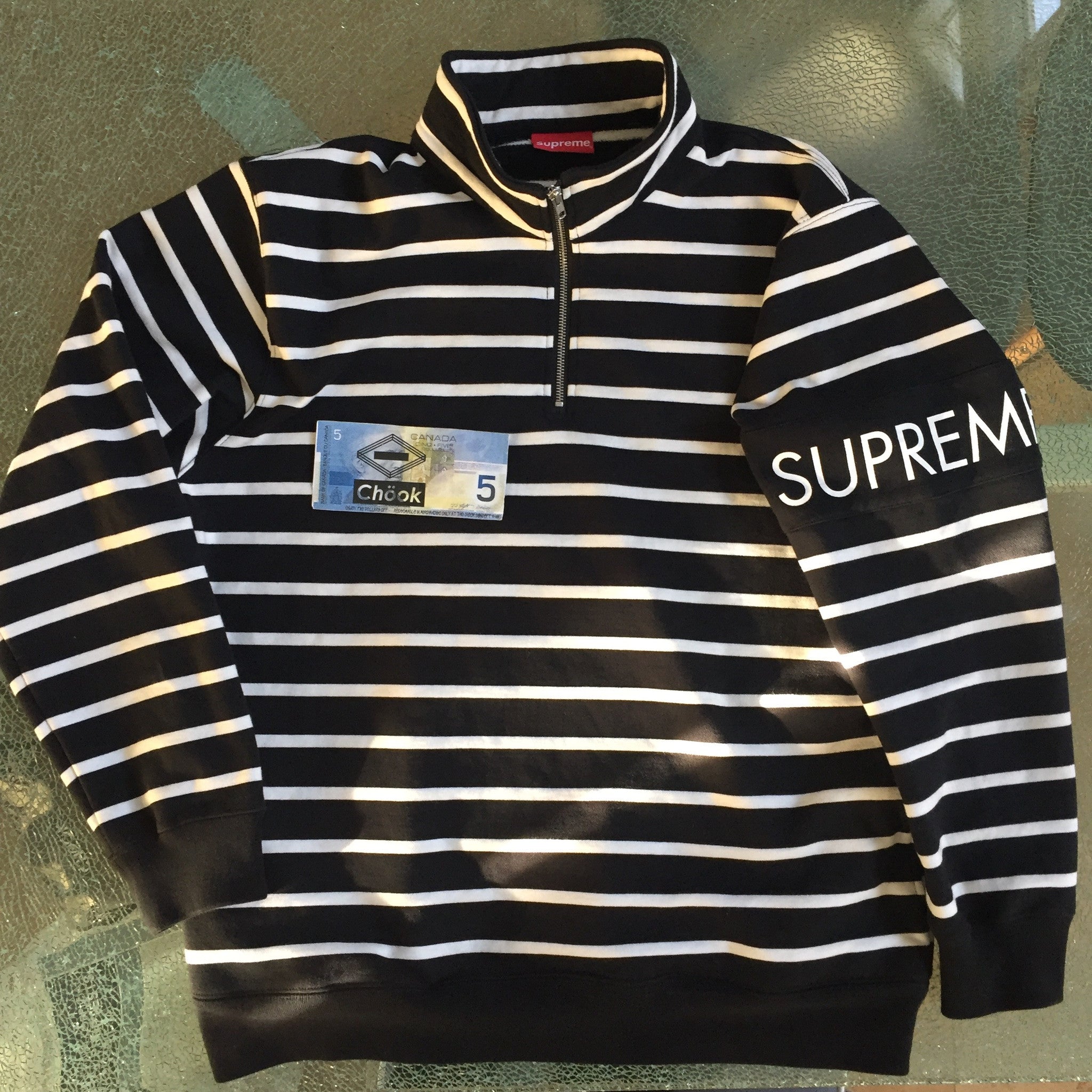 supreme striped half zip sweater