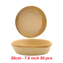 Load image into Gallery viewer, 100/50pcs 16/20cm Air Fryer Non-Stick Mat Disposable Paper Liner Parchment Wood Pulp Steamer Round Paper Liner
