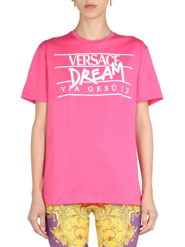 T-SHIRT VERSACE, OTHER MATERIALS 100%, color FUCHSIA, SS22, product code 10051441A007692P880
