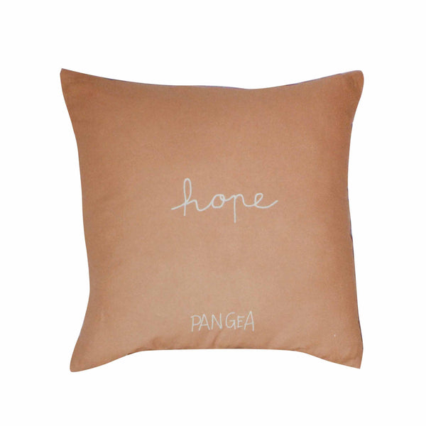 The back is a dark beige colour, and has 'Hope' embroidered in the centre , with Pangea embroidered below.  | © Pangea 2024