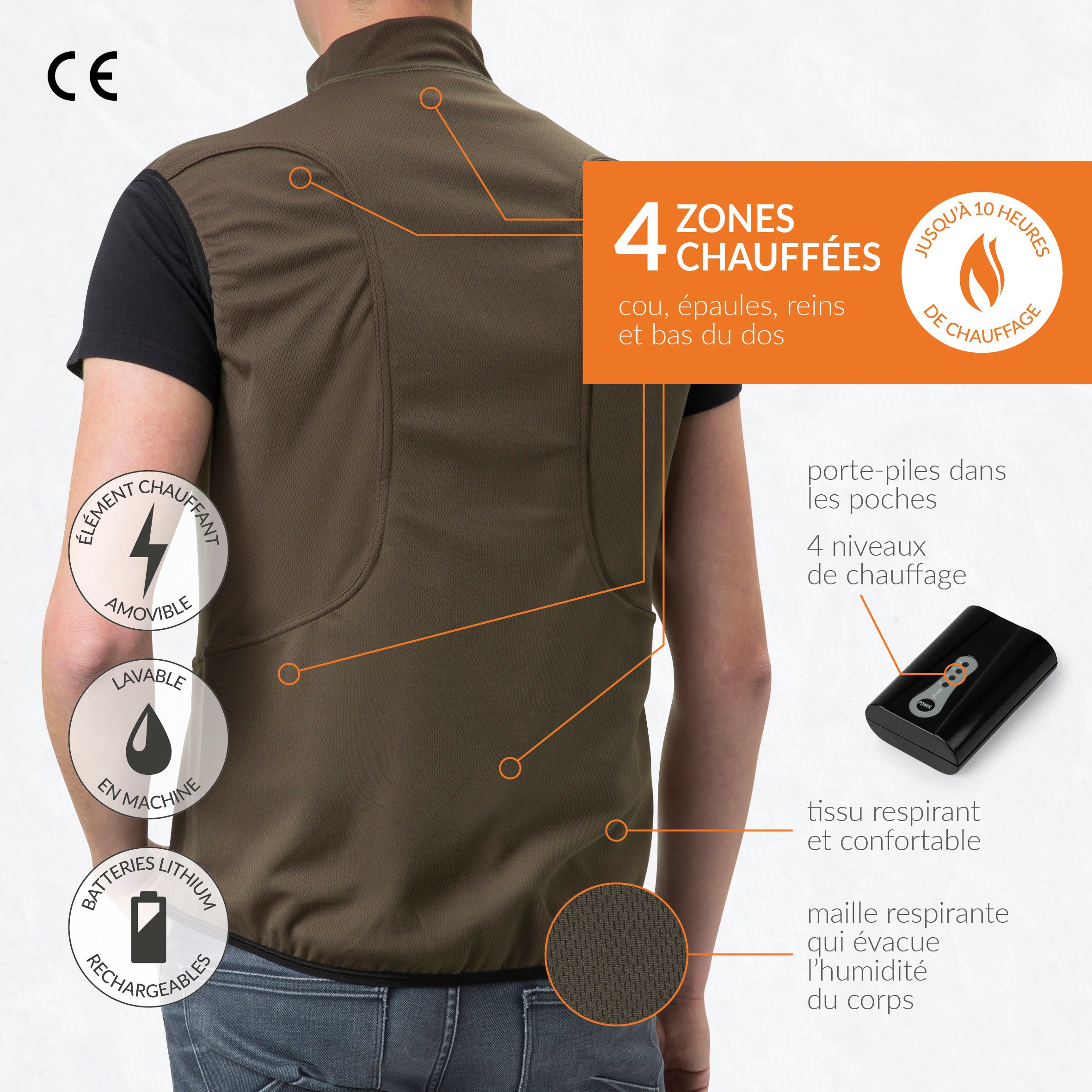 Gilet Chauffant Homme Femme Ski Moto Chasse Avec Batterie Externe