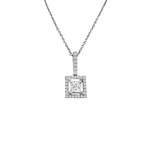Cooper Jewelers .55 Carat Radiant And Round Cut Diamond 18kt White Gold Necklace