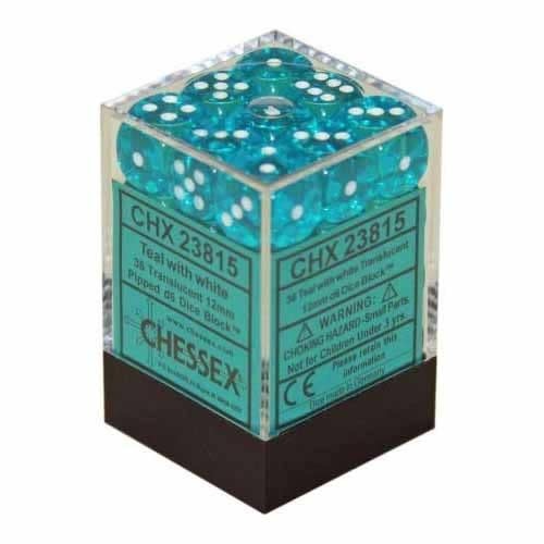 Chessex: Translucent Teal/White Set of 36 D6 Dice