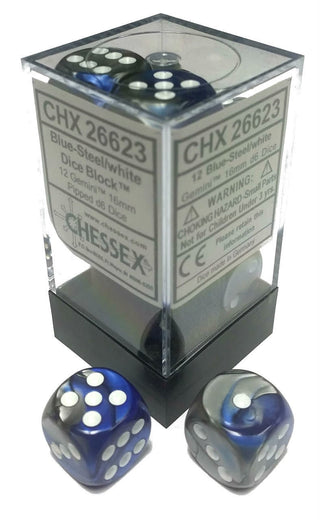 Chessex: Gemini Blue-Orange/White Set of 12 D6 Dice | Frontline Gaming